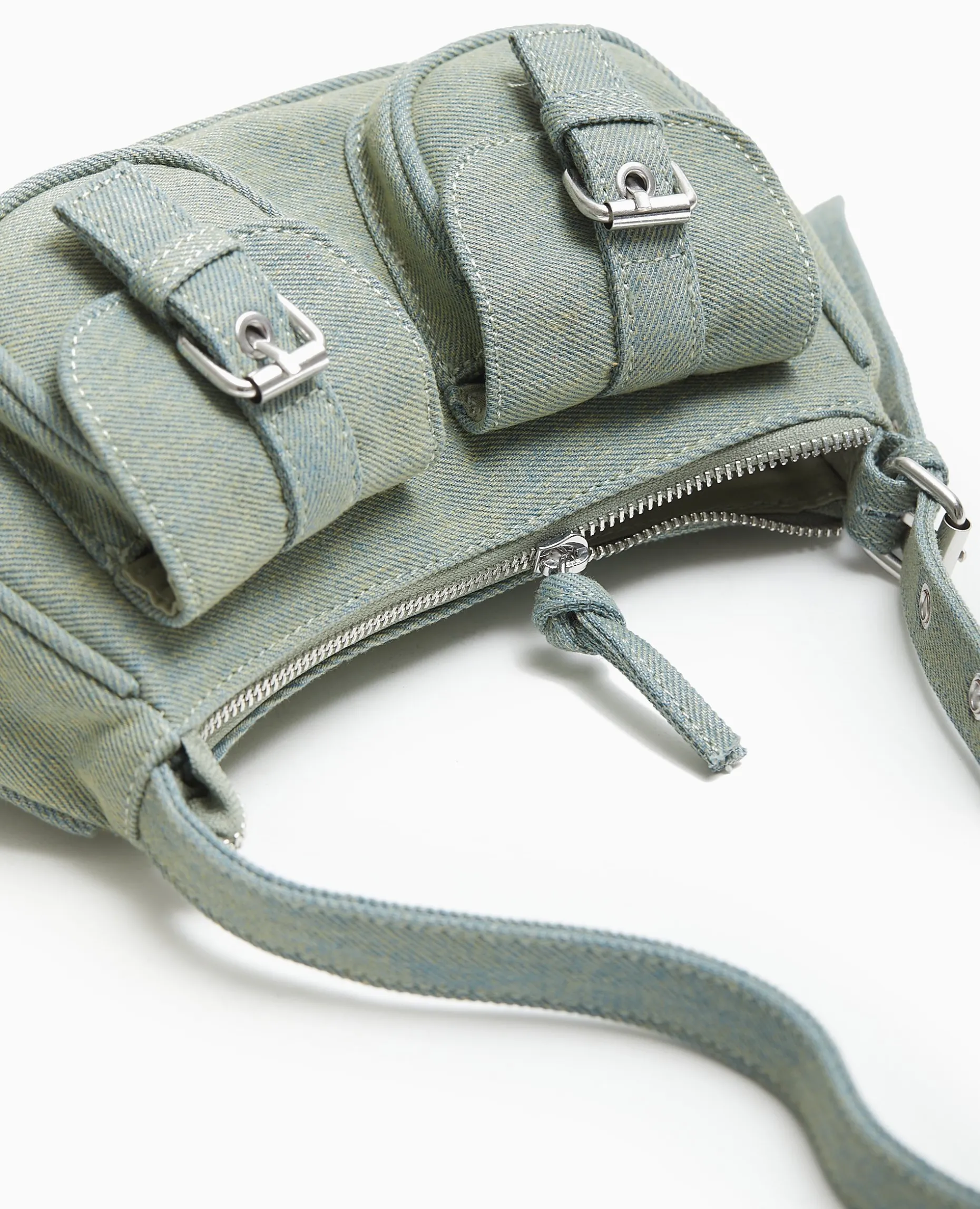 Sac Multipoche En Jean Effet Dirty - Bleu Clair