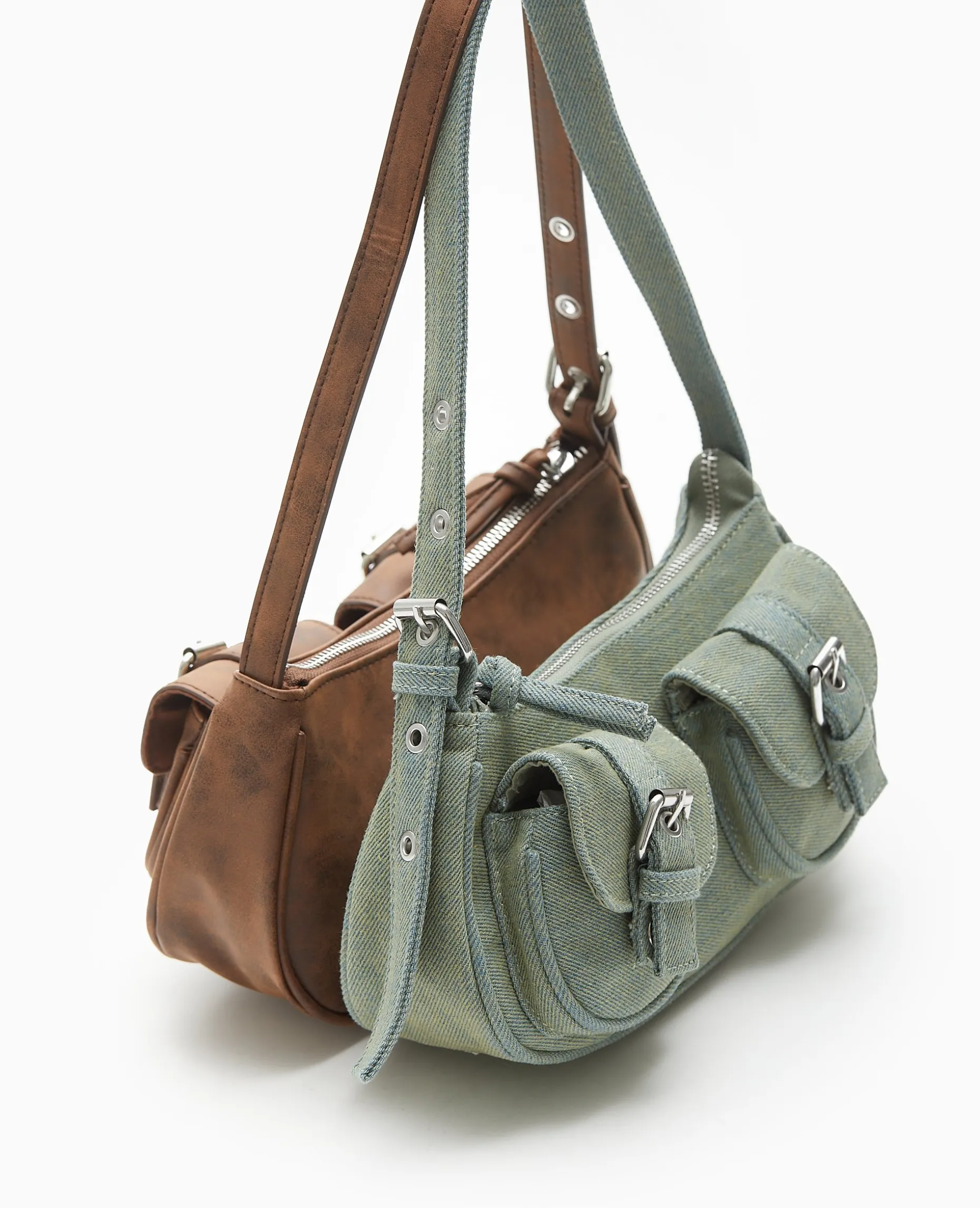 Sac Multipoche En Jean Effet Dirty - Bleu Clair