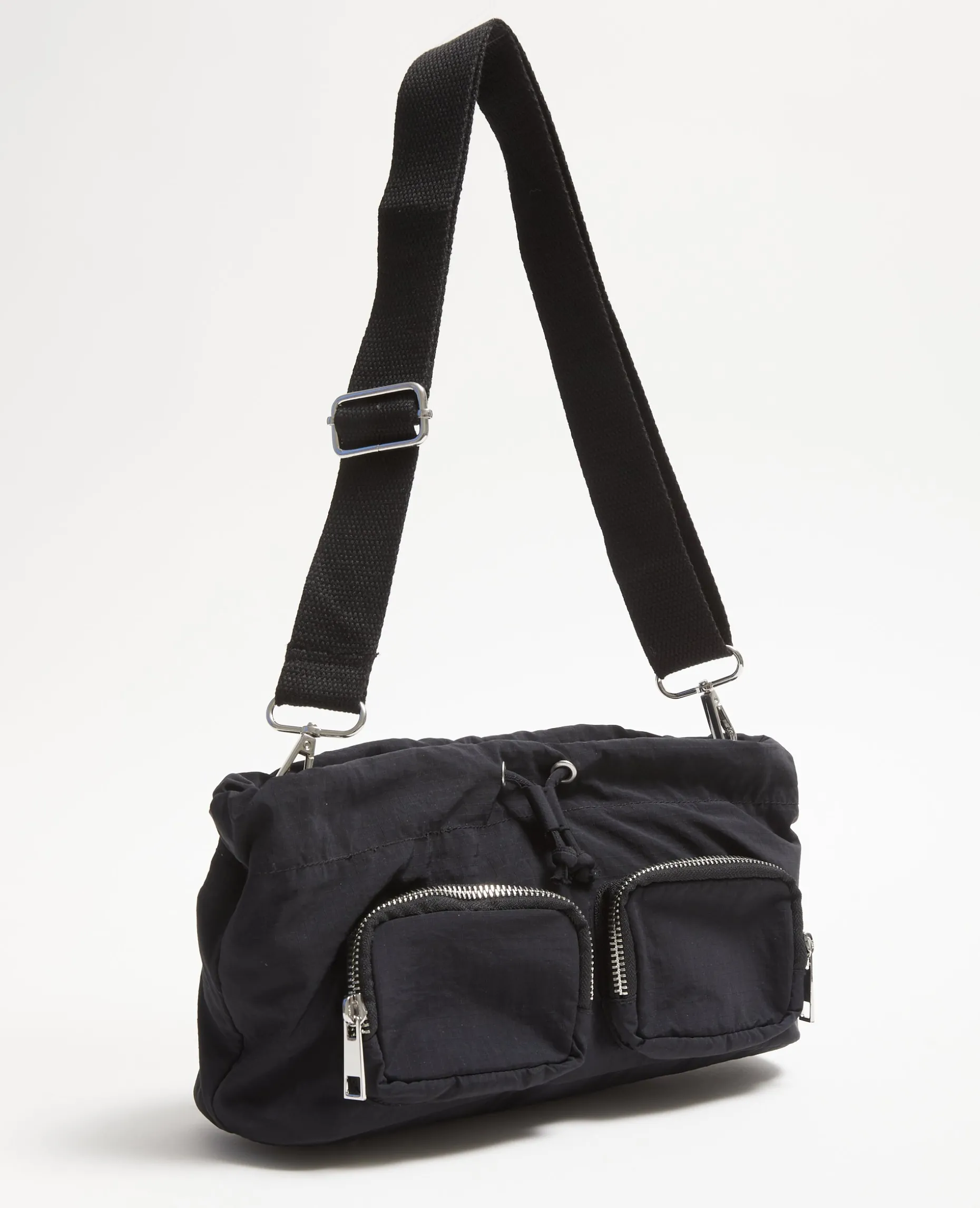 Sac Souple En Nylon Avec Poches Et Lien Coulissant - Noir