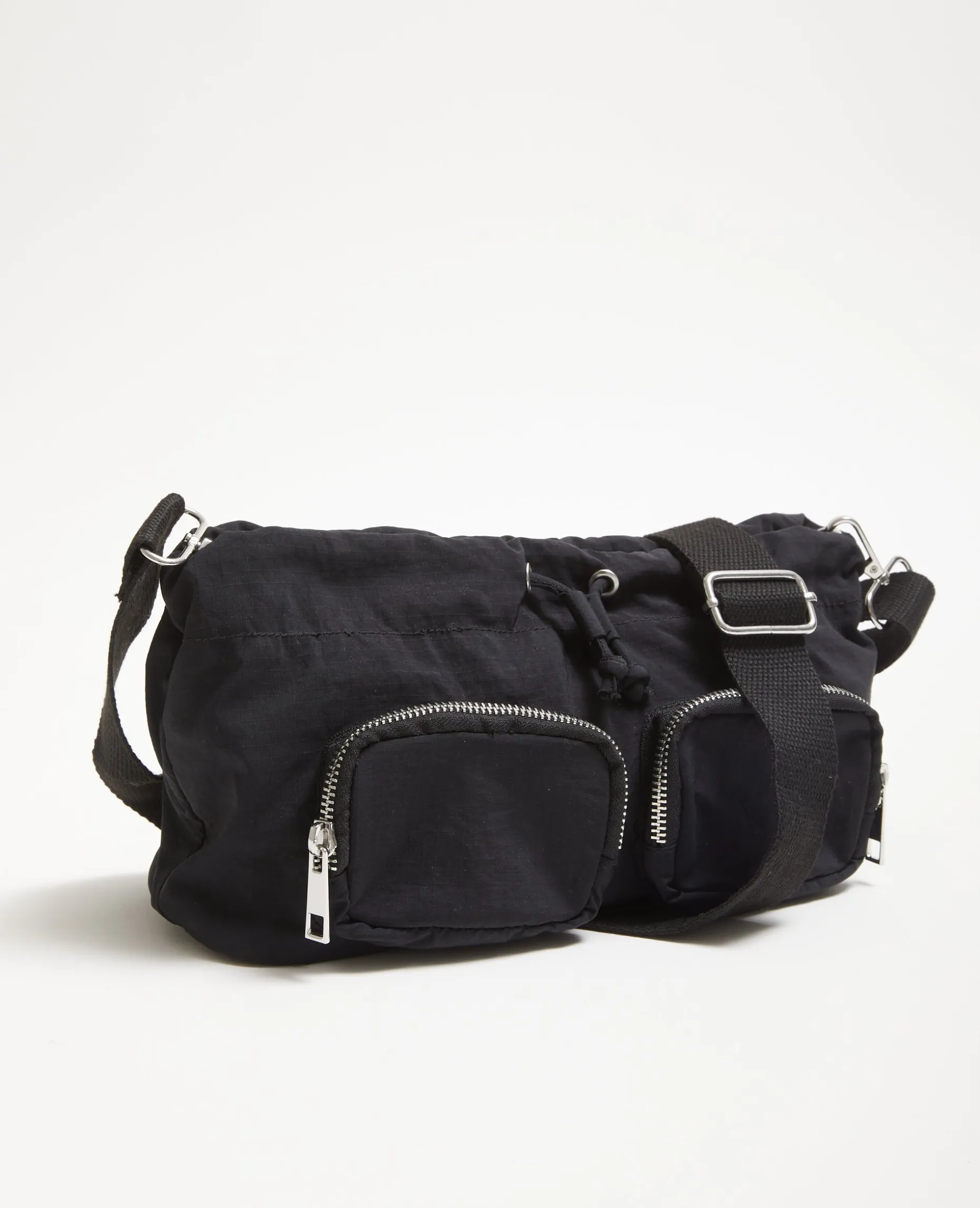 Sac Souple En Nylon Avec Poches Et Lien Coulissant - Noir