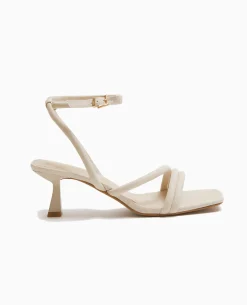 Sandales à Talon Tissu Effet Lin - Blanc