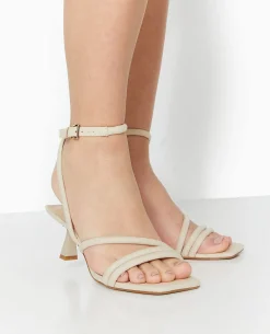Sandales à Talon Tissu Effet Lin - Blanc