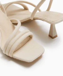 Sandales à Talon Tissu Effet Lin - Blanc