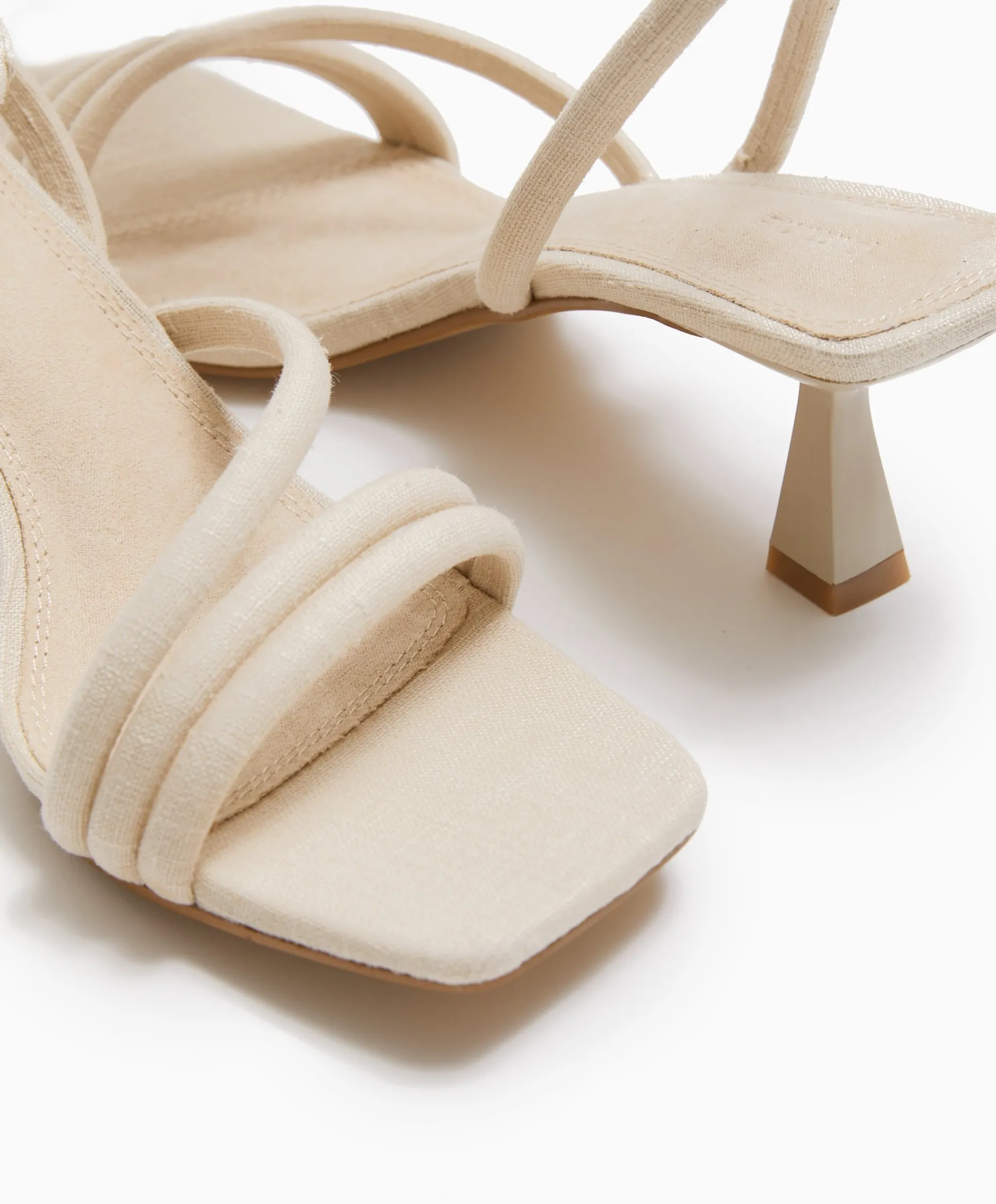 Sandales à Talon Tissu Effet Lin - Blanc