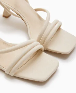 Sandales à Talon Tissu Effet Lin - Blanc