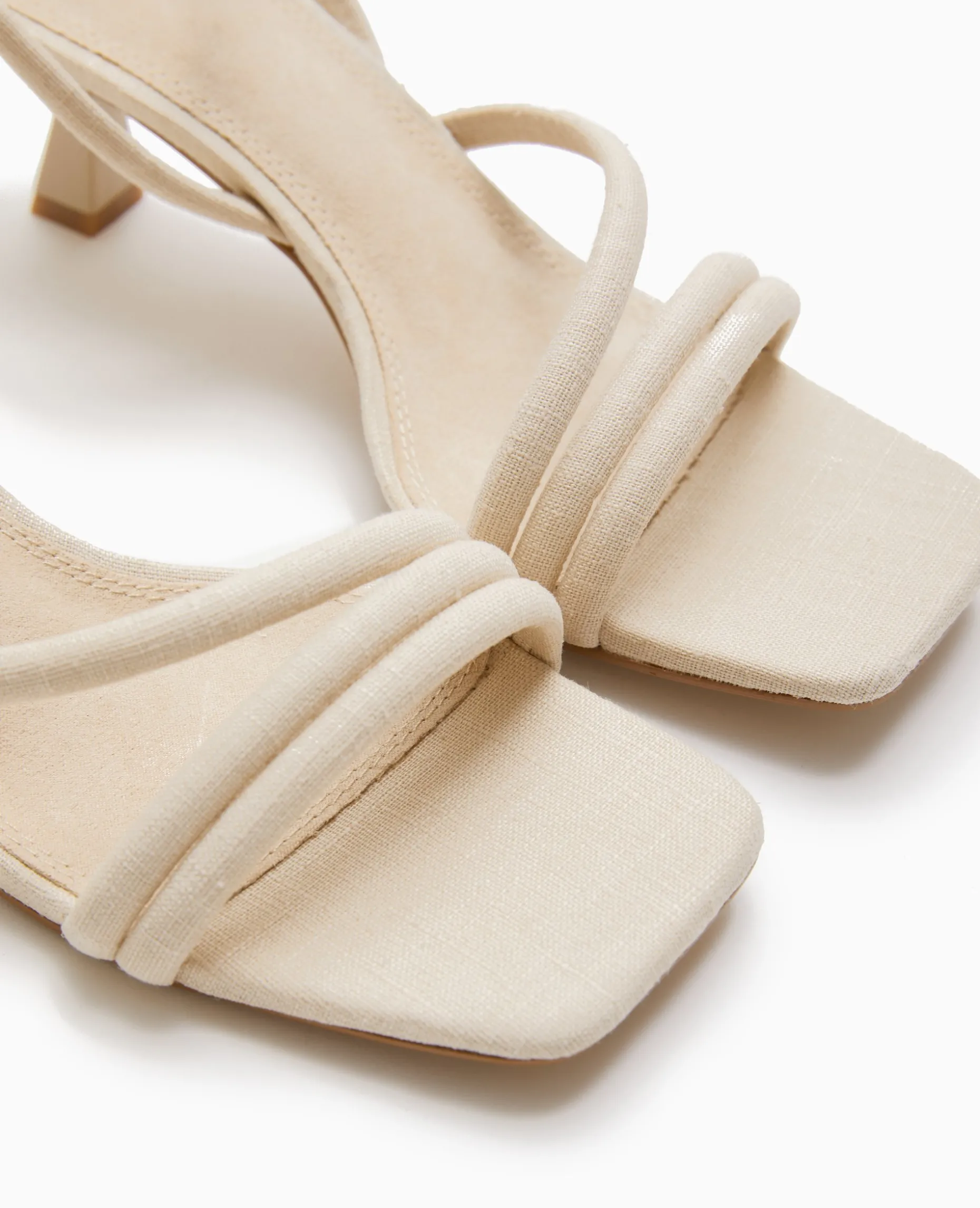 Sandales à Talon Tissu Effet Lin - Blanc