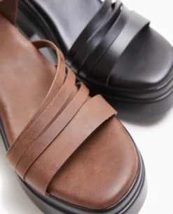 Sandales Compensées Avec Multi-brides - Marron
