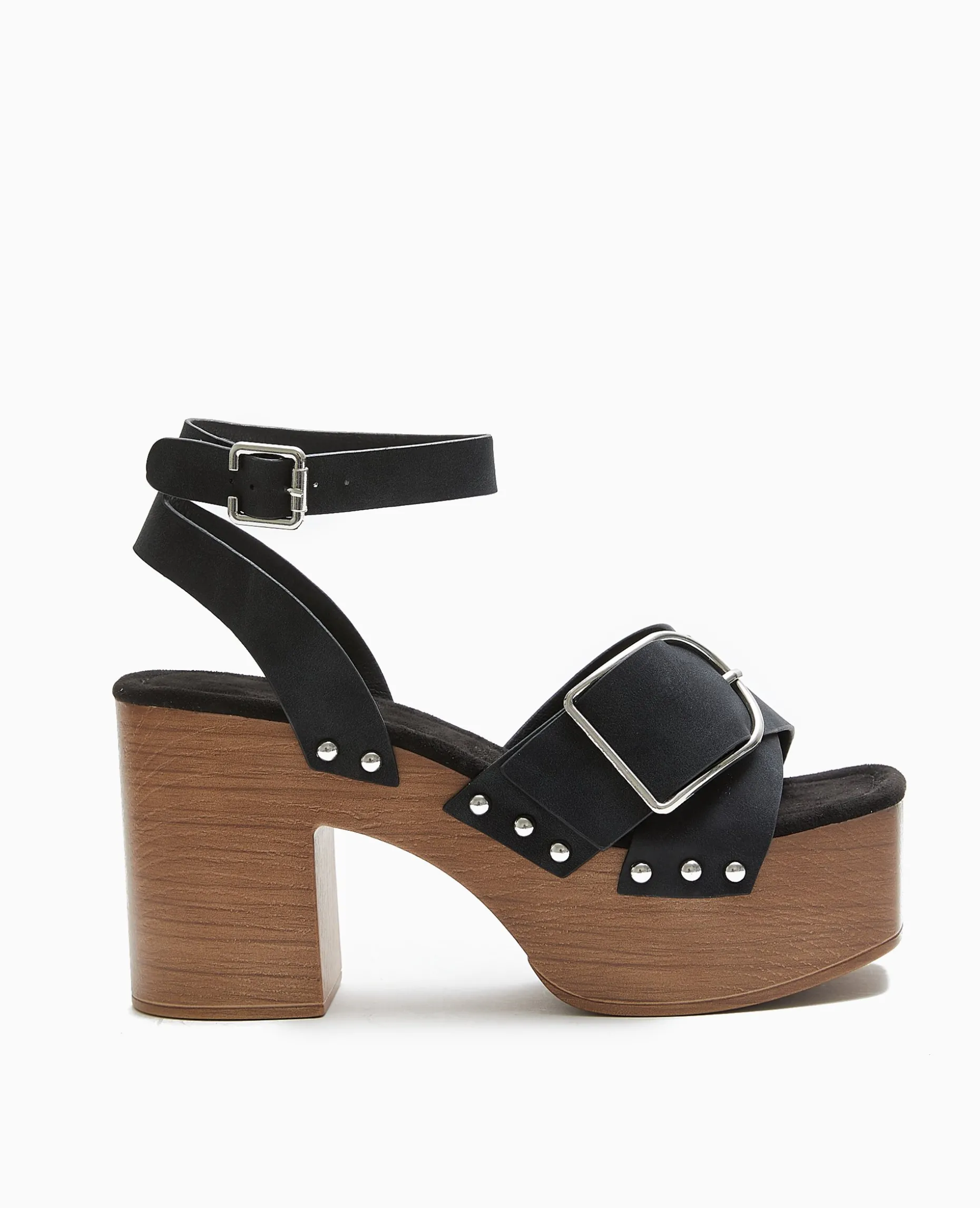 Sandales Plateformes Semelles Effet Bois - Noir