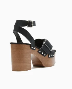 Sandales Plateformes Semelles Effet Bois - Noir