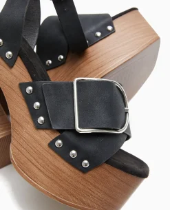 Sandales Plateformes Semelles Effet Bois - Noir