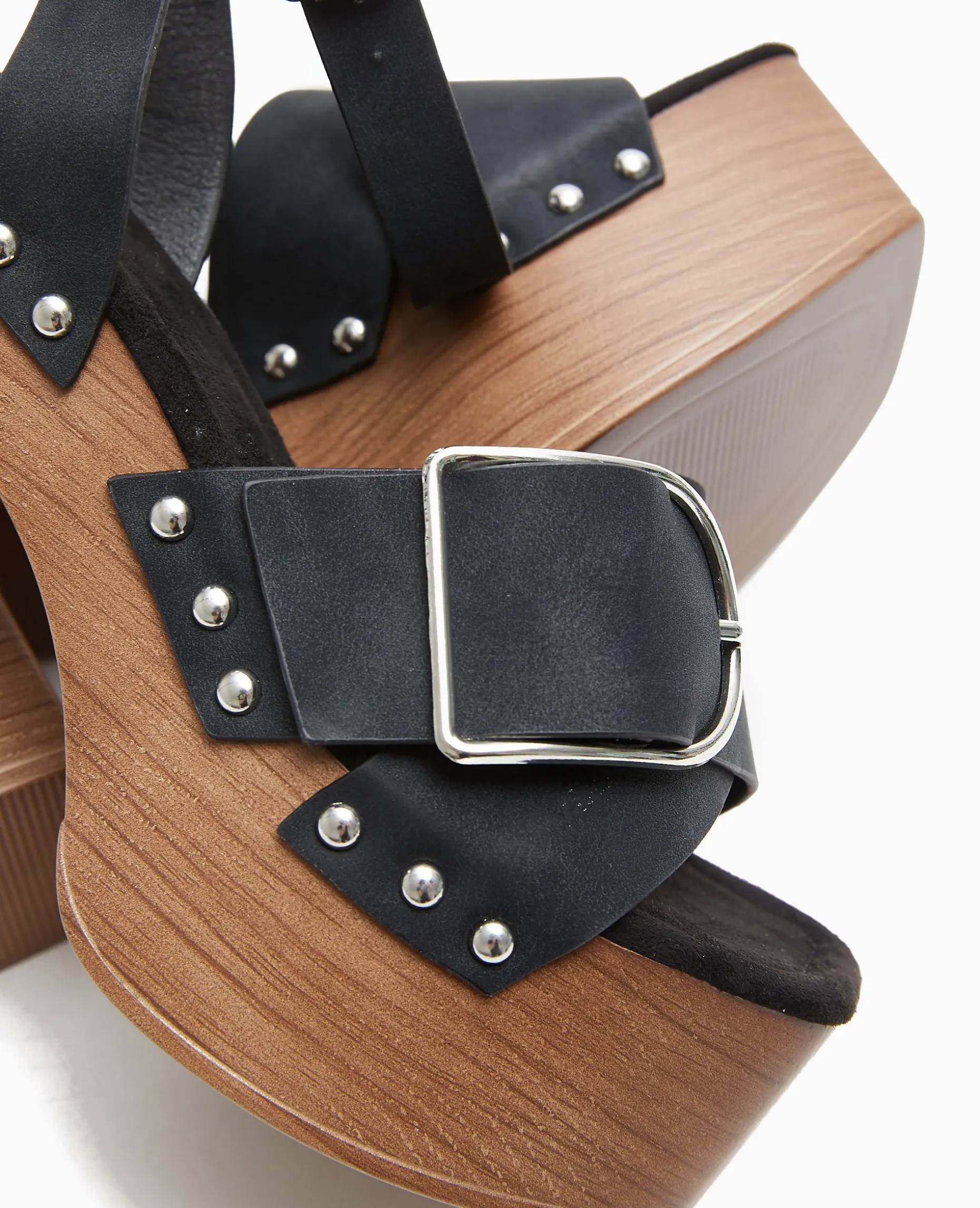 Sandales Plateformes Semelles Effet Bois - Noir
