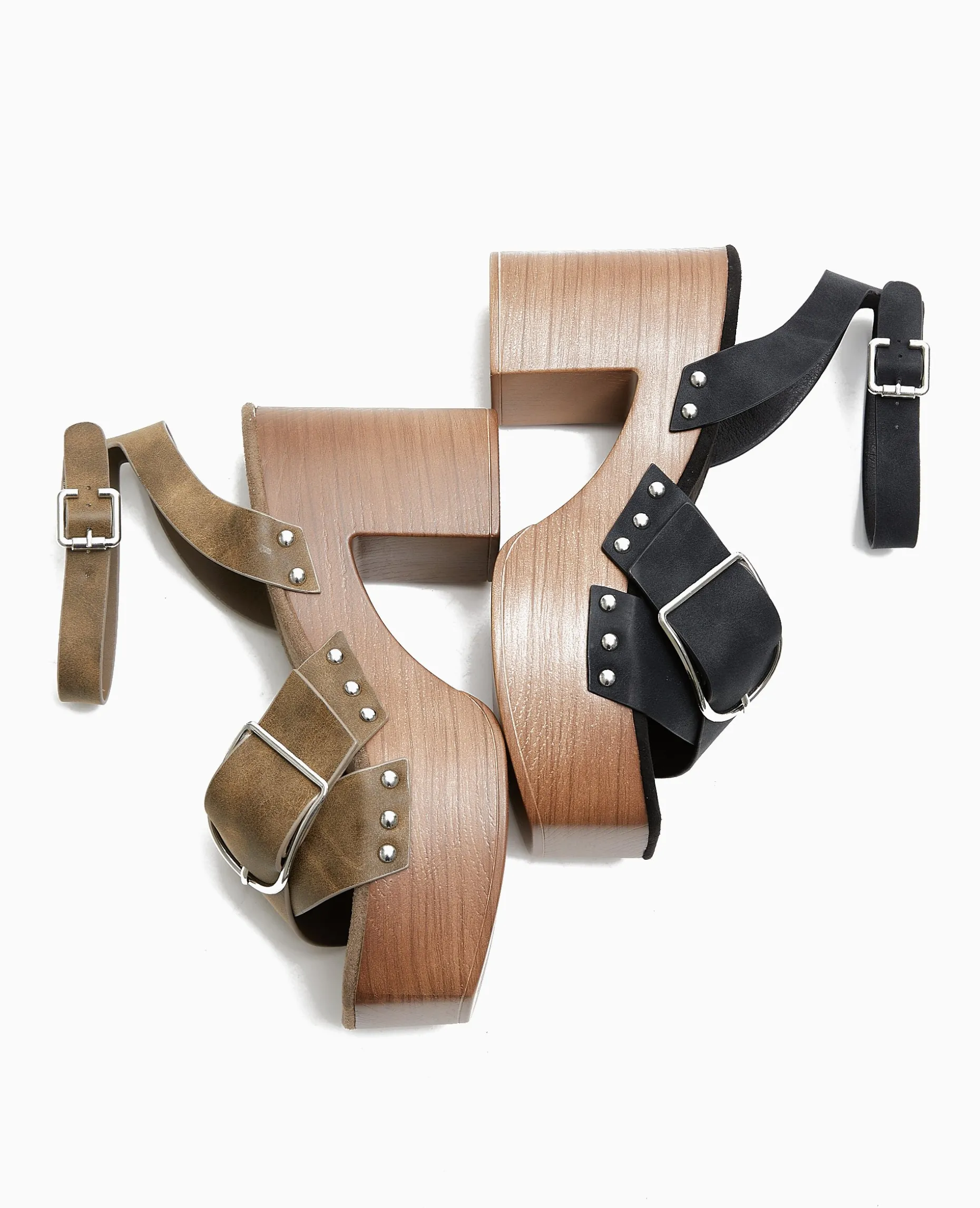 Sandales Plateformes Semelles Effet Bois - Noir