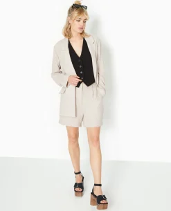 Short City En Tissu Effet Froissé - Beige