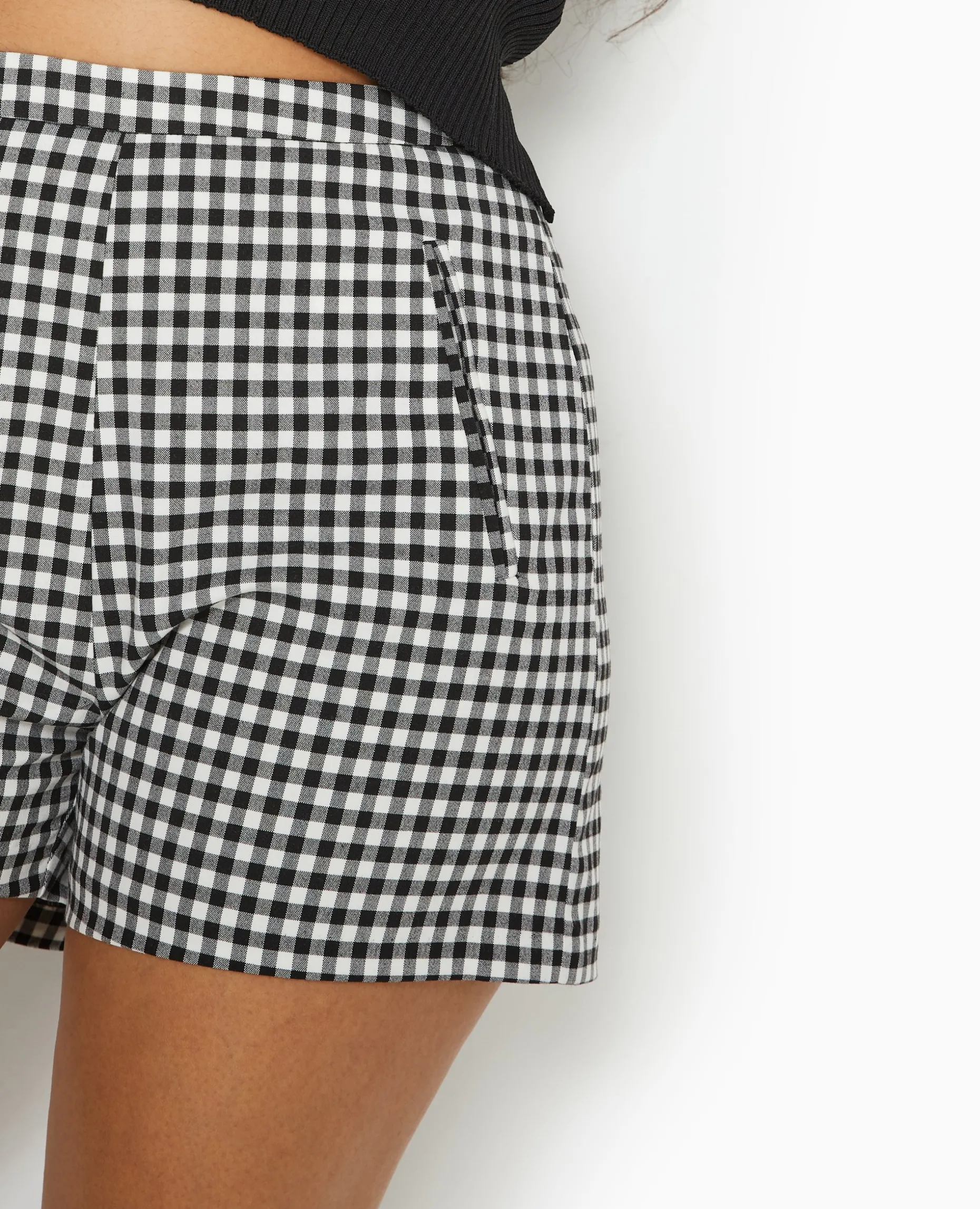 Short City Taille Haute Motif Vichy - Noir