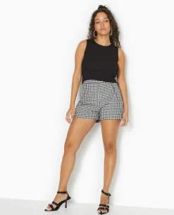 Short City Taille Haute Motif Vichy - Noir