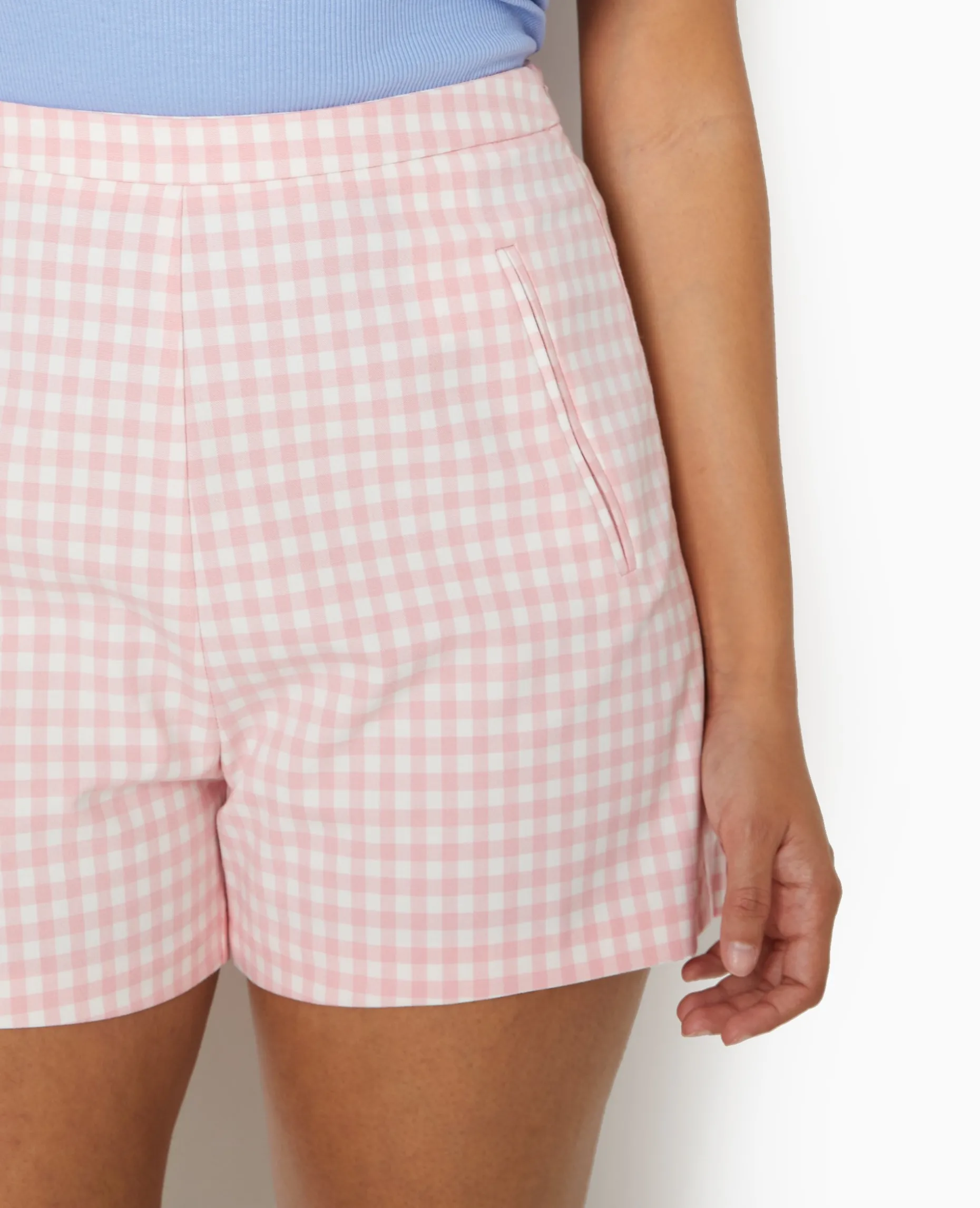 Short City Taille Haute Motif Vichy - Rose Poudré