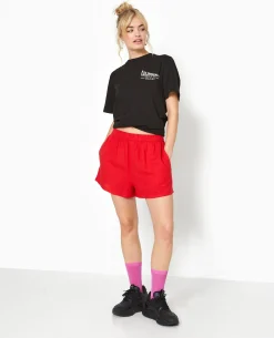 Short Court Taille élastiquée Avec Lin - Rouge