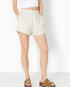Short Court Taille élastiquée Avec Lin - Beige