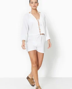 Short En Gaze De Coton Avec Lien Coulissé - Blanc