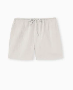 Short En Gaze De Coton Avec Lien Coulissé - Gris Clair