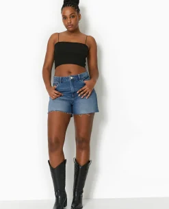 Short En Jean Bas Coupés - Bleu