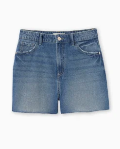 Short En Jean Bas Coupés - Bleu
