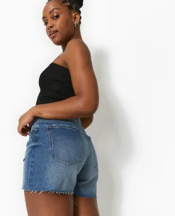Short En Jean Bas Coupés - Bleu