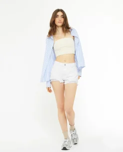 Short En Jean Coupé Effet Destroy - Blanc