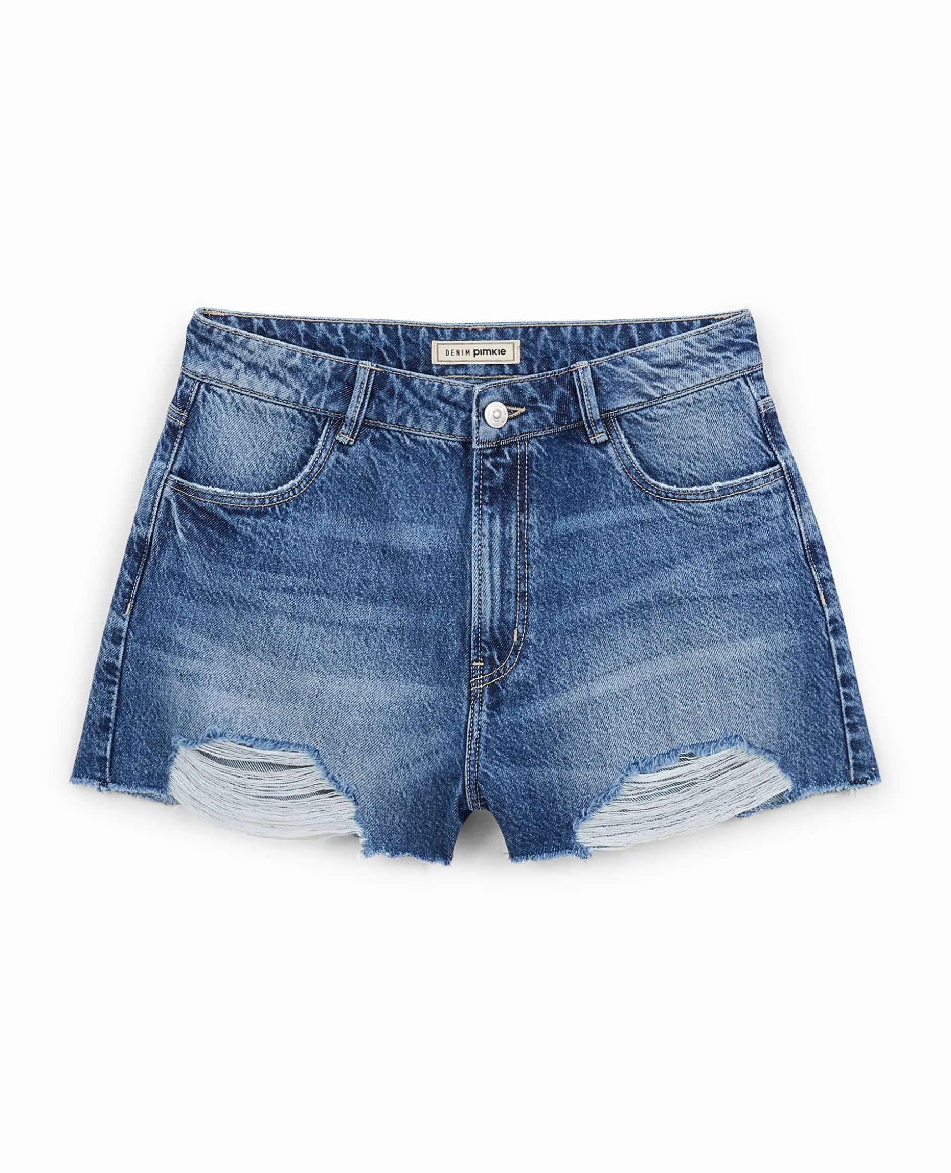 Short En Jean Coupé Effet Destroy - Bleu
