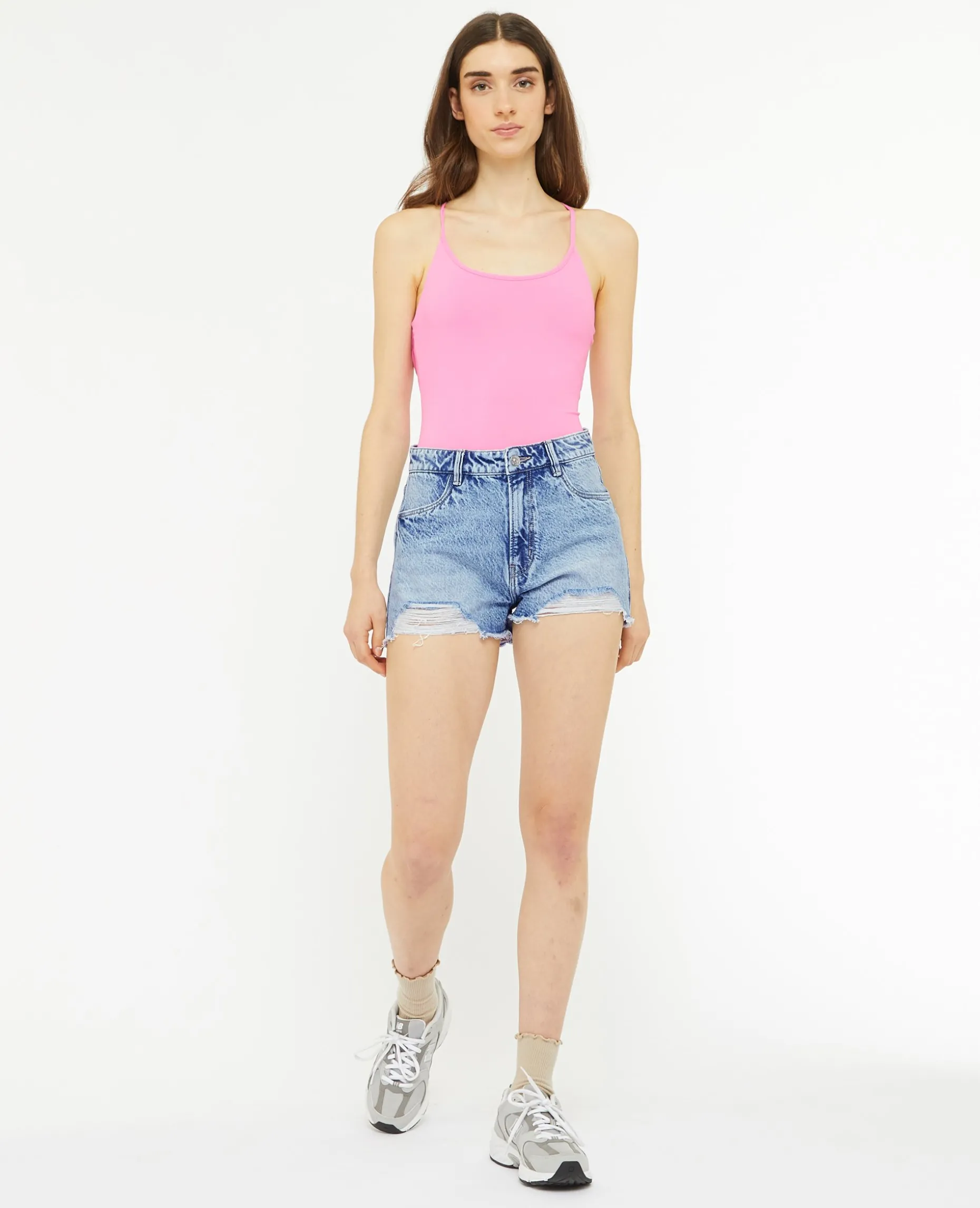 Short En Jean Coupé Effet Destroy - Bleu