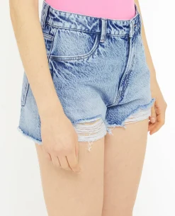 Short En Jean Coupé Effet Destroy - Bleu