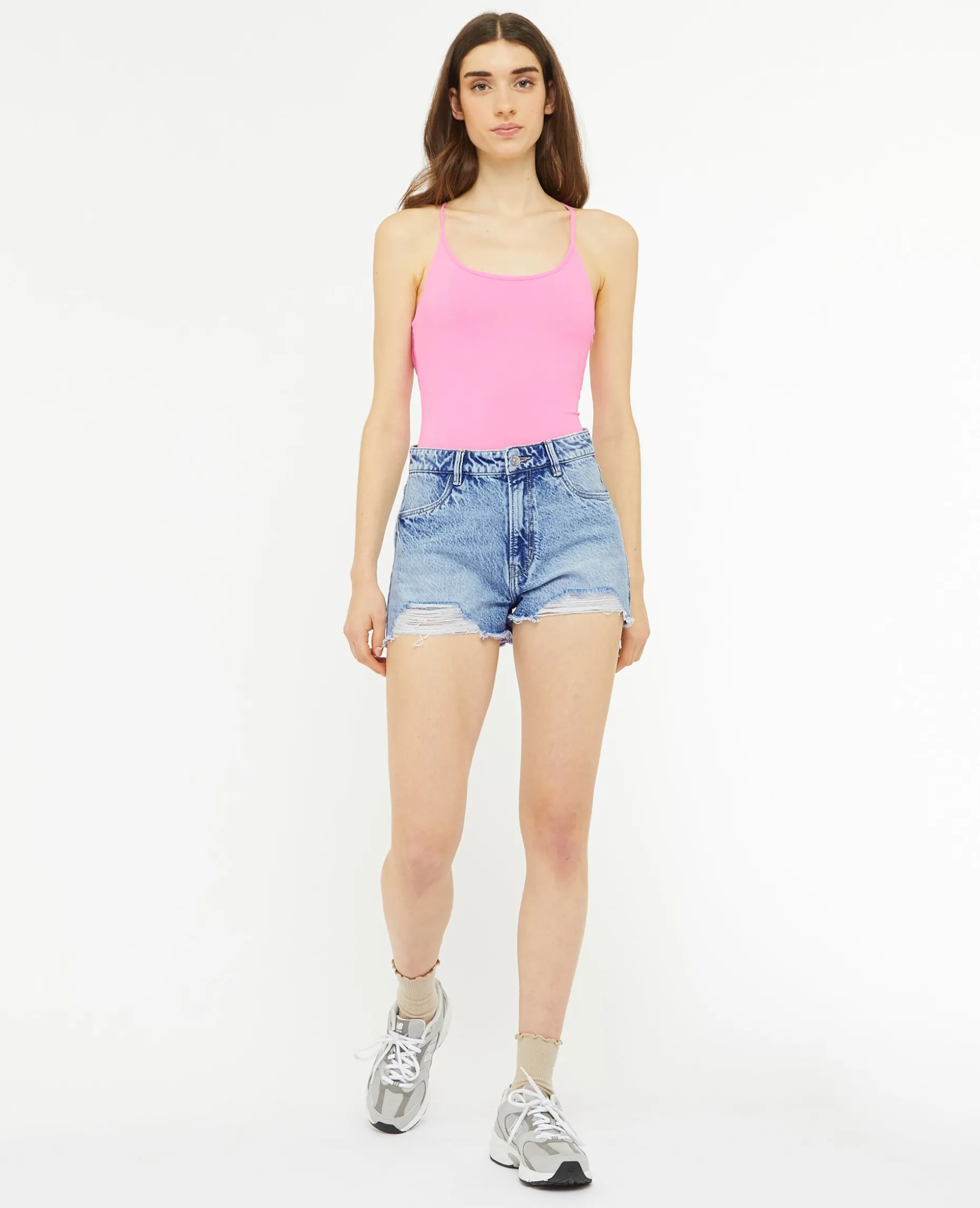 Short En Jean Coupé Effet Destroy - Bleu