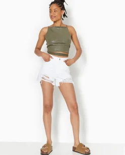 Short En Jean Destroy - Blanc