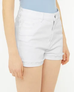 Short En Jean Taille Haute Avec élasthane - Blanc