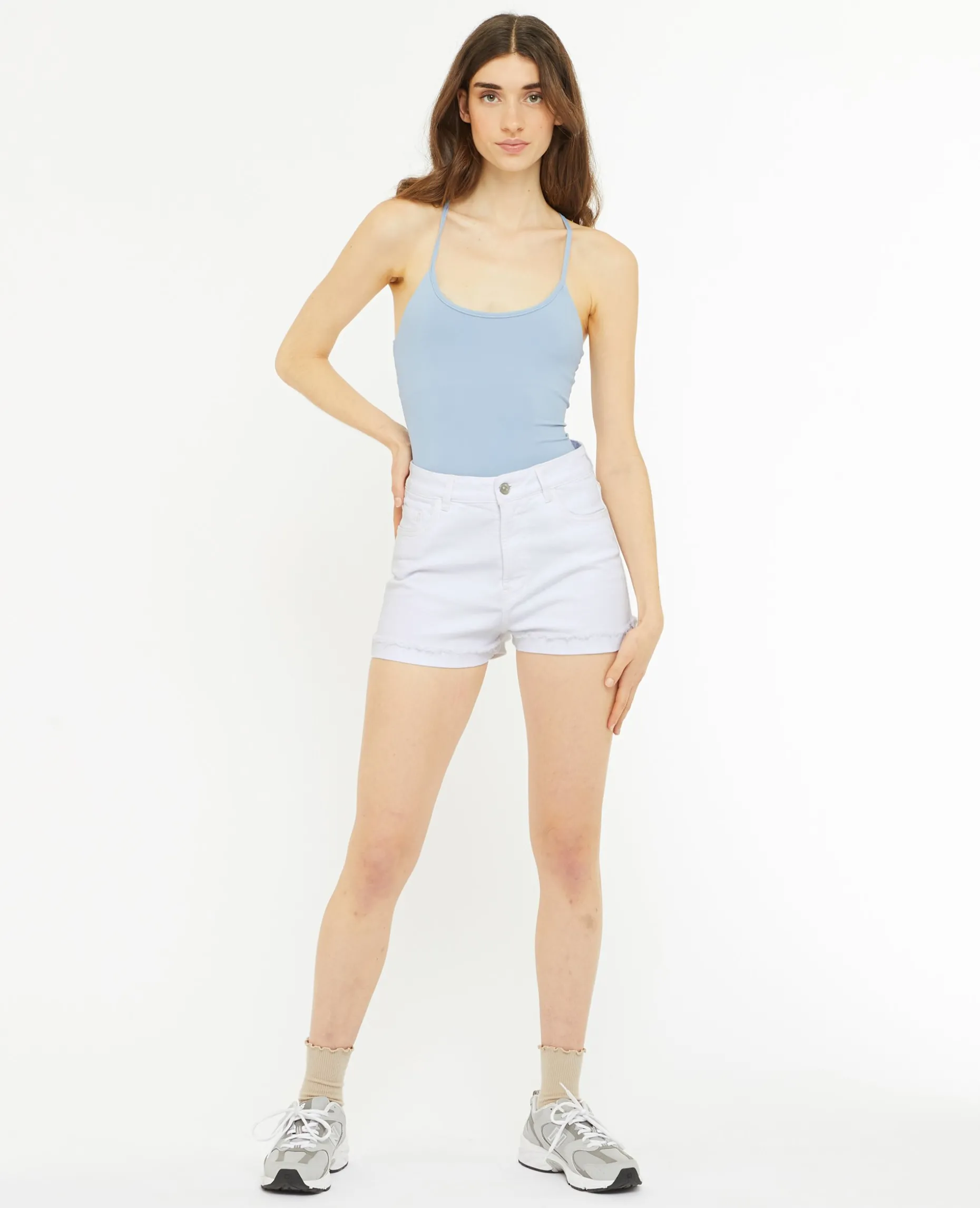 Short En Jean Taille Haute Avec élasthane - Blanc
