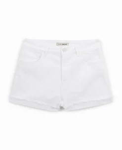 Short En Jean Taille Haute Avec élasthane - Blanc