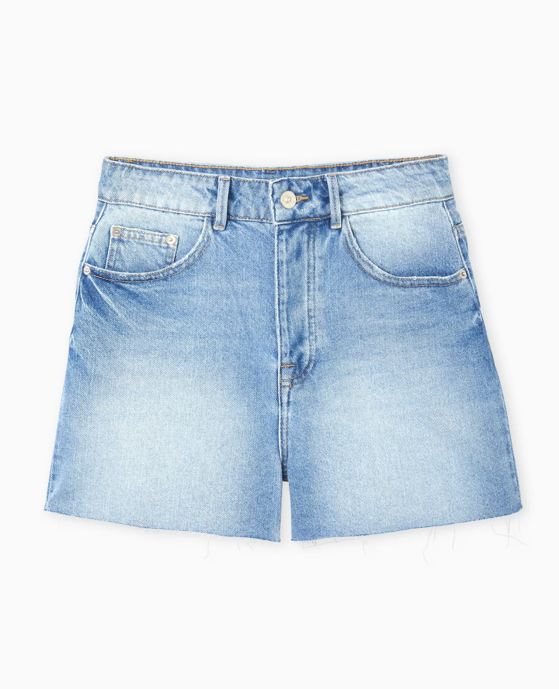 Short En Jean Taille Haute Bas Coupés - Bleu Clair