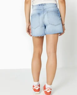 Short En Jean Taille Haute Bas Coupés - Bleu Clair