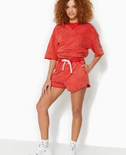 Short En Molleton Délavé Acid Wash - Rouge
