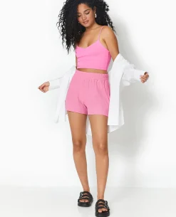 Short En Tissu Gaufré - Rose