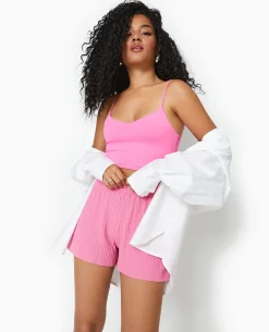 Short En Tissu Gaufré - Rose