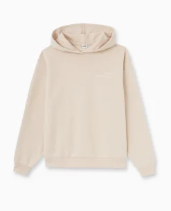 Sweat Capuche Avec Print Devant Et Dos - Beige
