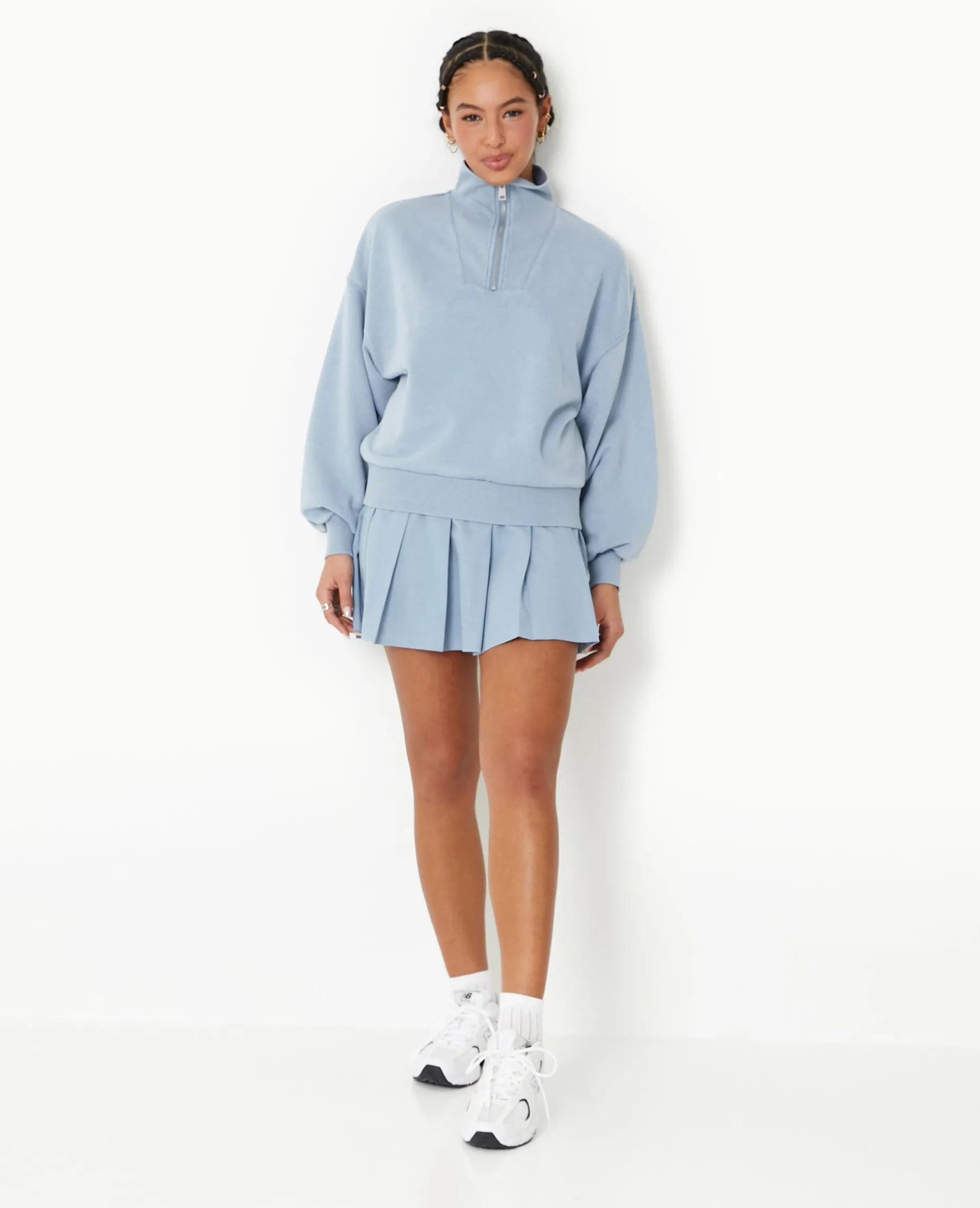 Sweat Col Camionneur Avec Effet Délavé - Bleu