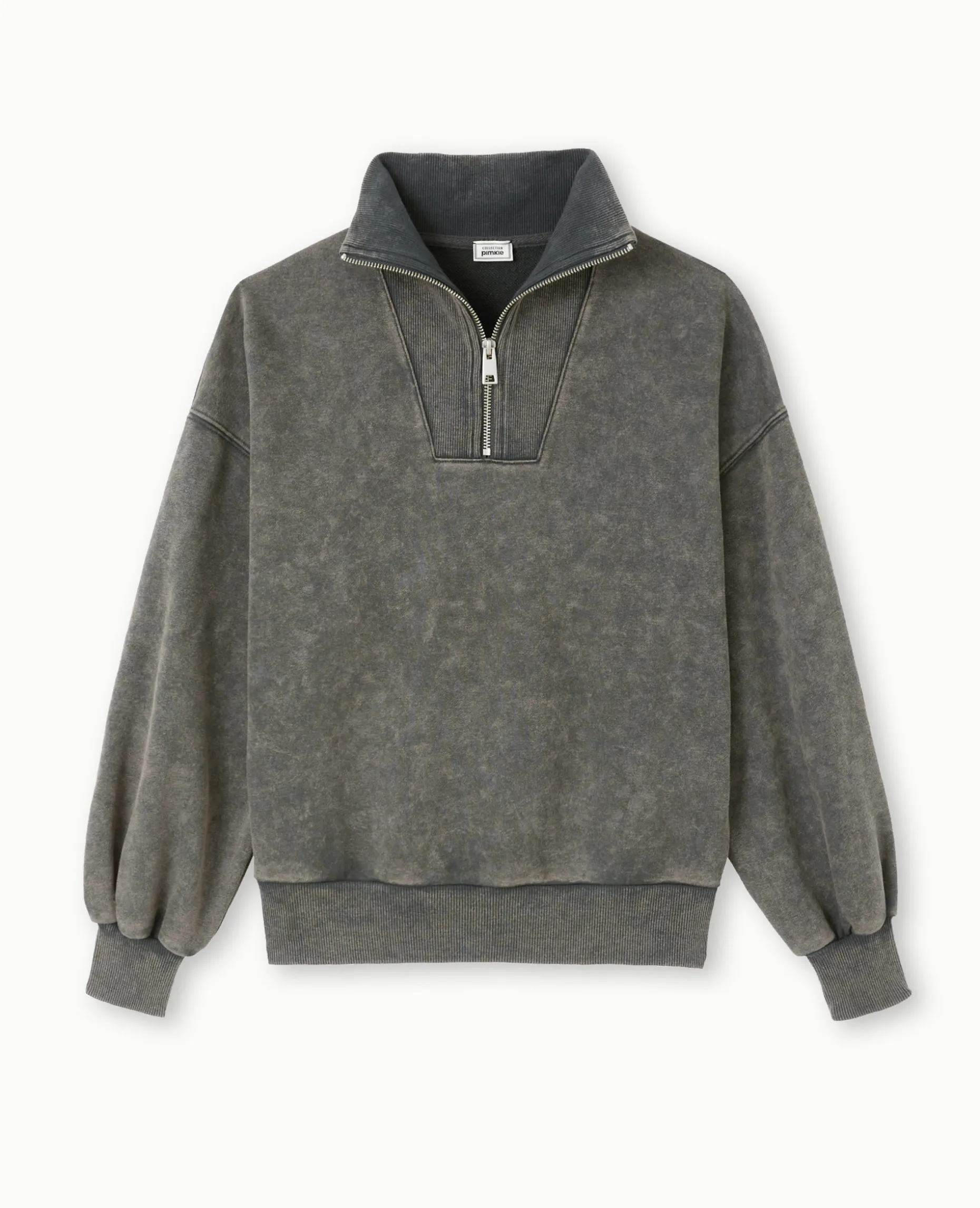 Sweat Col Camionneur Avec Effet Délavé - Gris Foncé