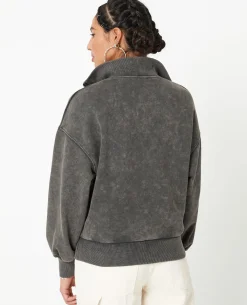 Sweat Col Camionneur Avec Effet Délavé - Gris Foncé