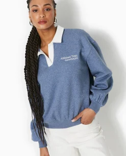 Sweat Col Polo Avec Broderie - Bleu Foncé