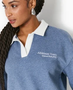 Sweat Col Polo Avec Broderie - Bleu Foncé