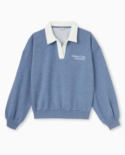 Sweat Col Polo Avec Broderie - Bleu Foncé