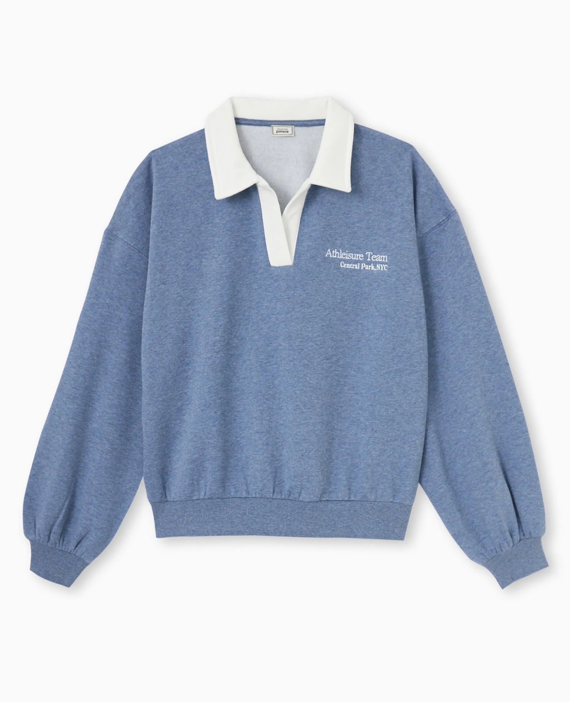 Sweat Col Polo Avec Broderie - Bleu Foncé