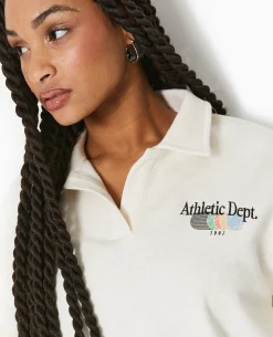 Sweat Col Polo Avec Broderie - Beige